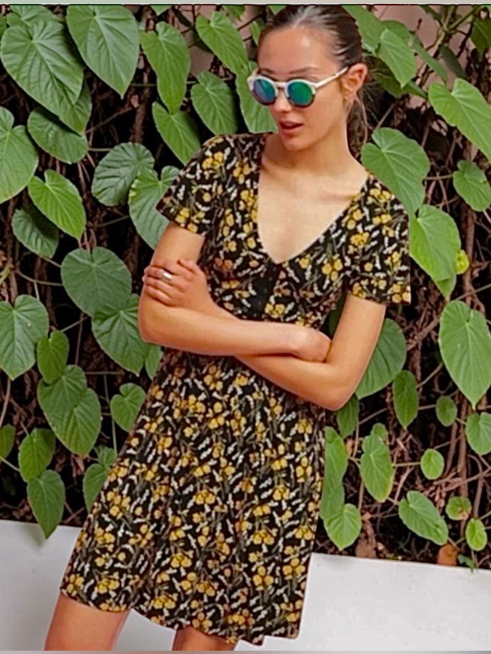 Anthropologie Maeve Corset Waist Flutter Sleeve Black Yellow Dress XS/S